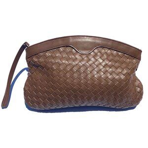 Vintage Ganson Mocha Woven Leather Clutch Wristlet Purse, Made in Hong Kong